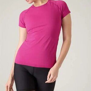 ATHLETA MOMENTUM SEAMLESS TEE T-SHIRT SHORT SLEEVE DARK PINK SMALL NEW TAGS